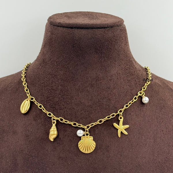 Shell Pearl Beach Charm Necklace