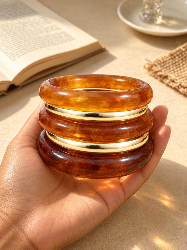 Luxe Resin & Stainless Steel Bangle Set