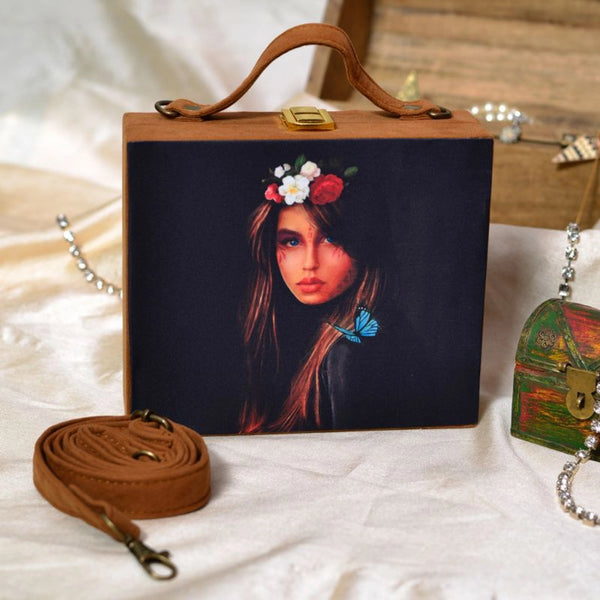 Native Blue Eyes Girl Suitcase Style Clutch