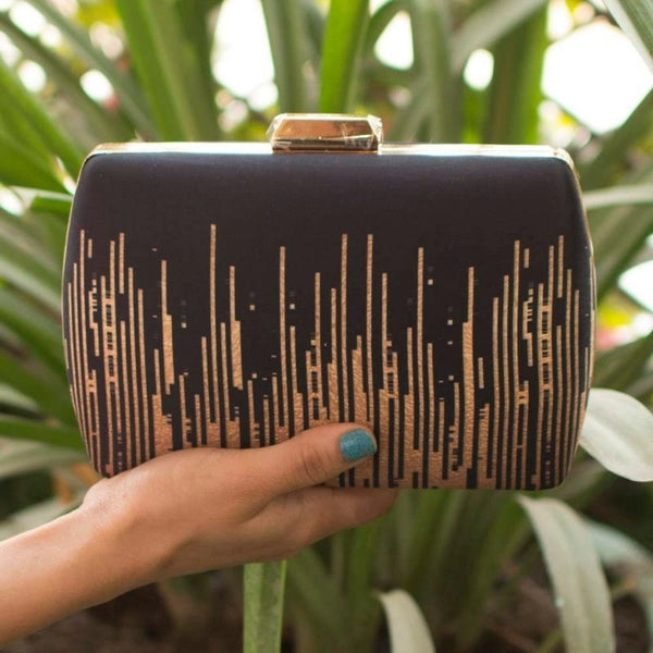 Gold Print Rectangular Shape Clutch