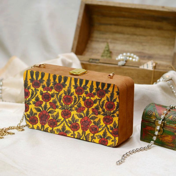 Embroidered Design Rectangular Shape Clutch
