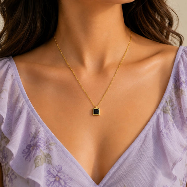 Square Single Stone Necklace