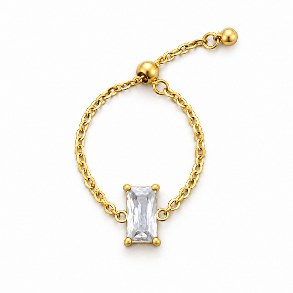 Kiara Baguette Solitaire Adjustable Chain Ring