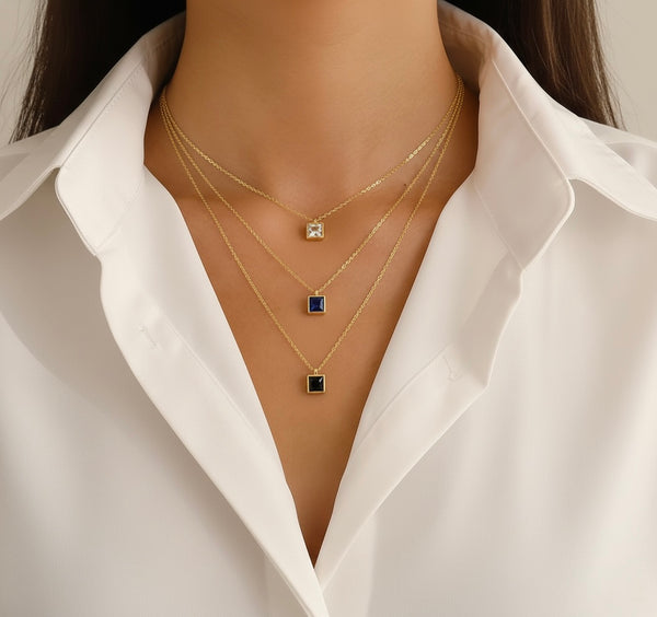 Square Single Stone Necklace