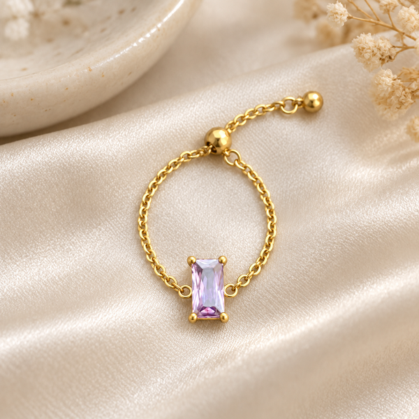 Kiara Baguette Solitaire Adjustable Chain Ring