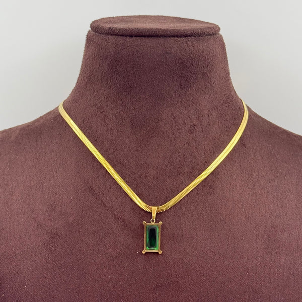 Emerald Stone Charm Snake Chain