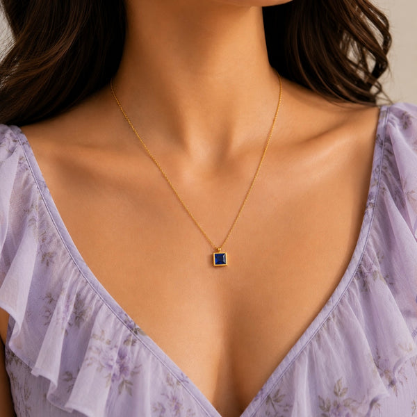 Square Single Stone Necklace