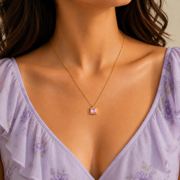 Square Single Stone Necklace
