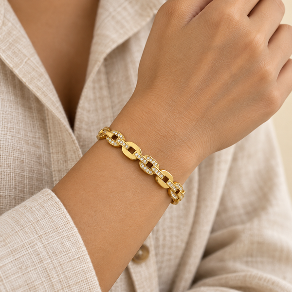 Aurelia Oval Link Crystal Gold Kada