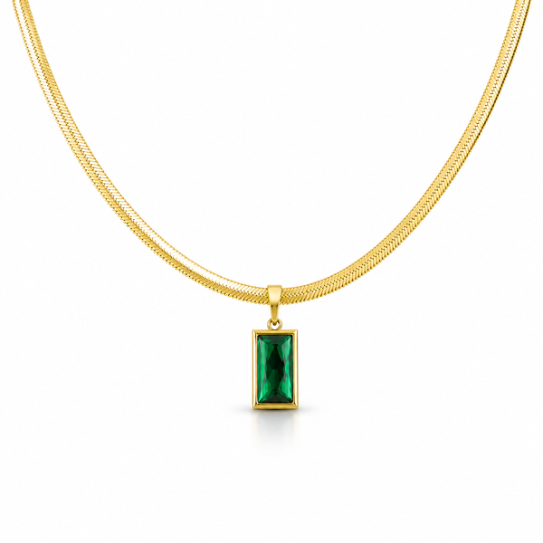 Emerald Stone Charm Snake Chain