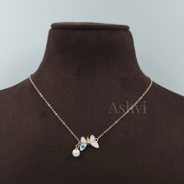Evil Eye Butterfly & Pearl Necklace