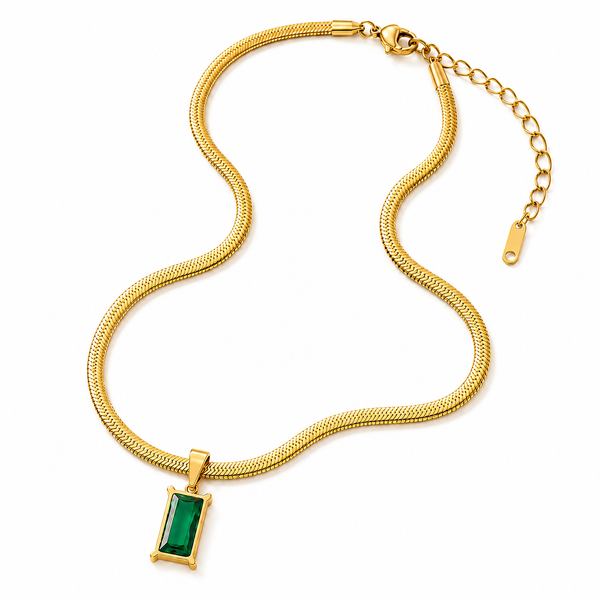 Emerald Stone Charm Snake Chain