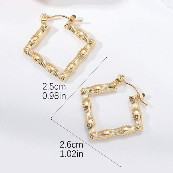 Bamboo texture Square Hoops Earrings
