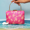 Pink floral Handle Clutch