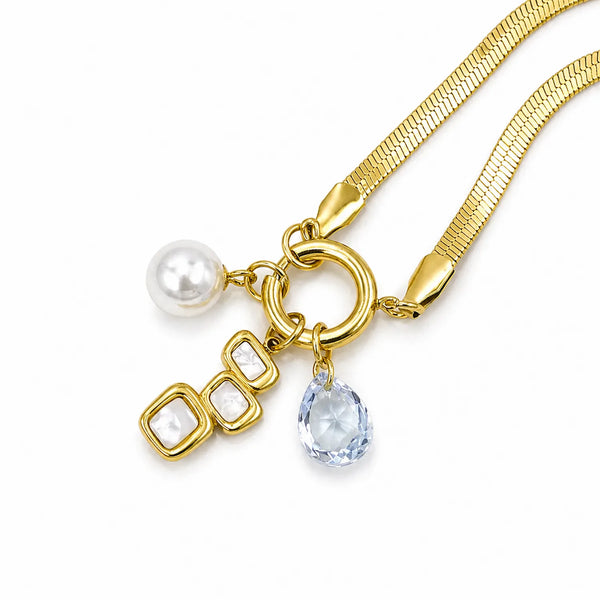 Shell Diamond Multi Charms Necklace