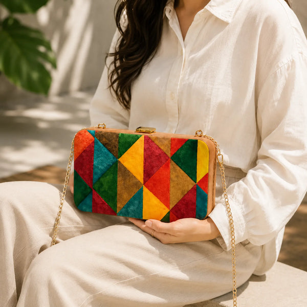 Multicolore Print Rectangular Clutch
