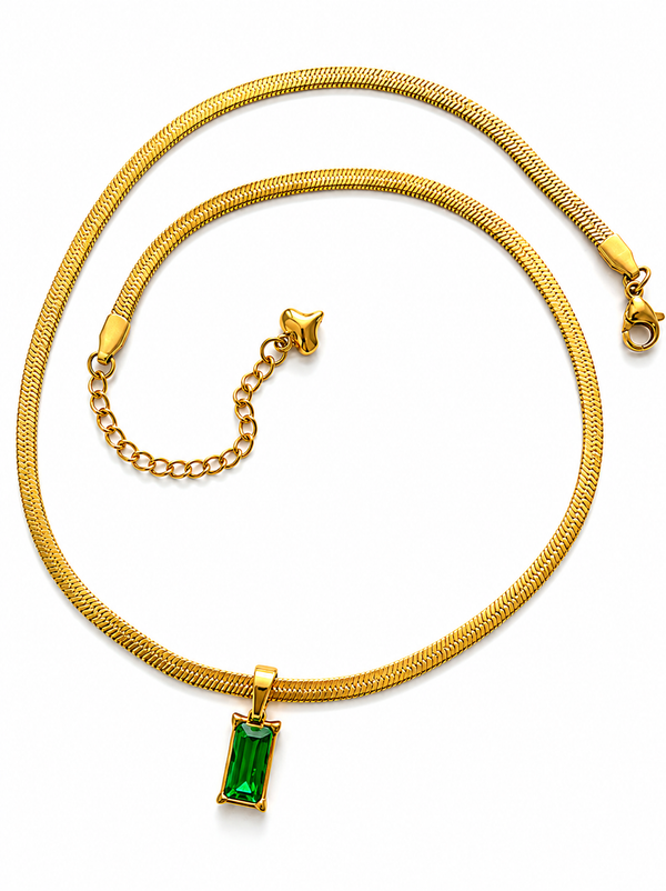 Emerald Stone Charm Snake Chain