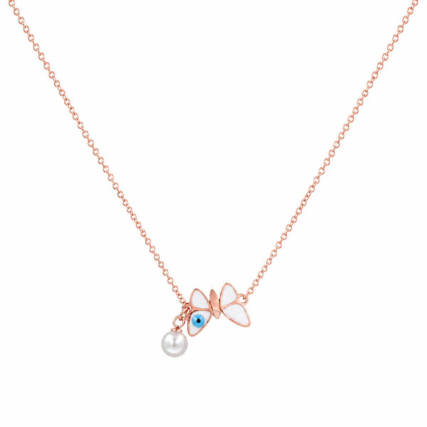 Evil Eye Butterfly & Pearl Necklace