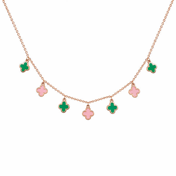Pink & green Clover Tanmaniya Necklace