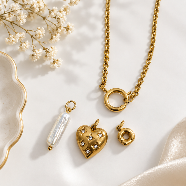 Heart Pearl Multi Charms Necklace