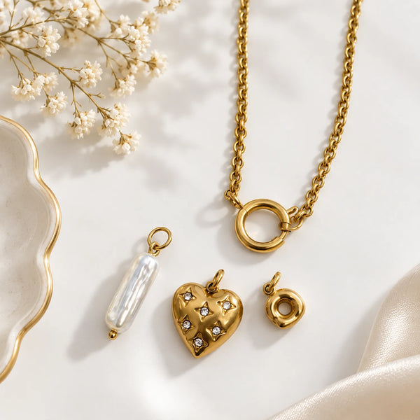 Heart Pearl Multi Charms Necklace
