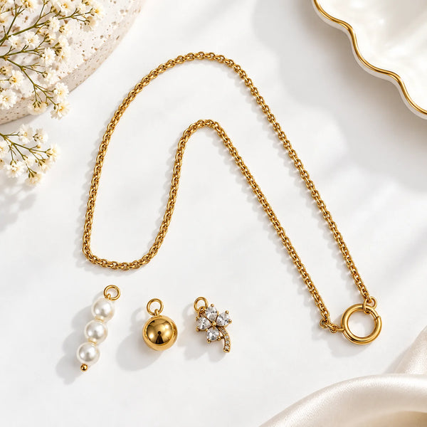 Heart Diamond Flower Multi Charms Necklace