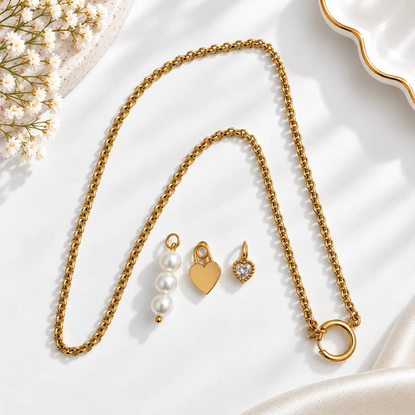 Heart Lock Multi Charms Necklace