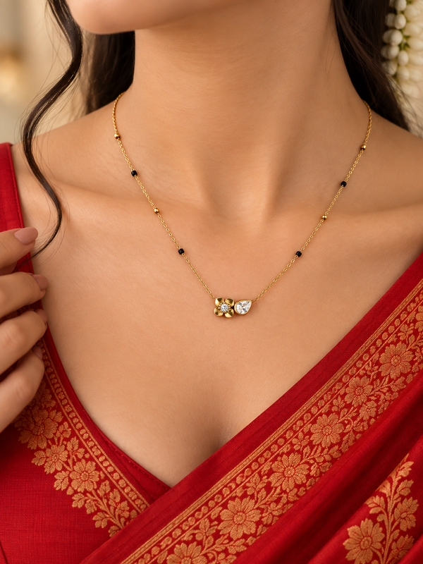 Anvi Minimal Floral Teardrop Mangalsutra
