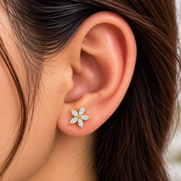Marquise Flower Ball Back Stud