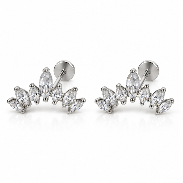 Marquise Leaf Ear Climber Flat Back Studs