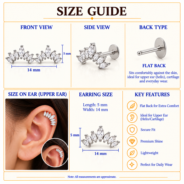 Marquise Leaf Ear Climber Flat Back Studs
