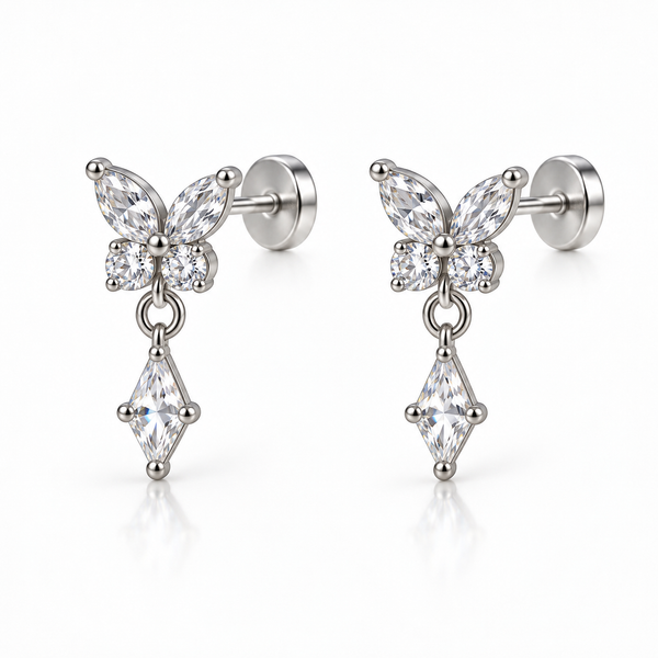Butterfly Crystal Drop Flat Back Studs