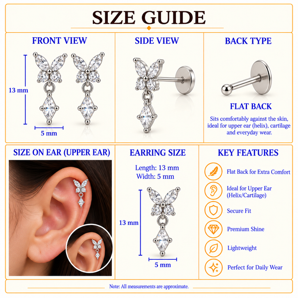 Butterfly Crystal Drop Flat Back Studs