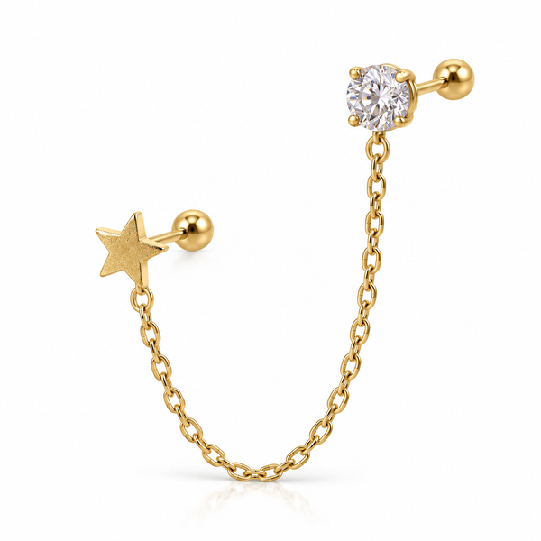 Star Crystal Double Piercing Chain Stud