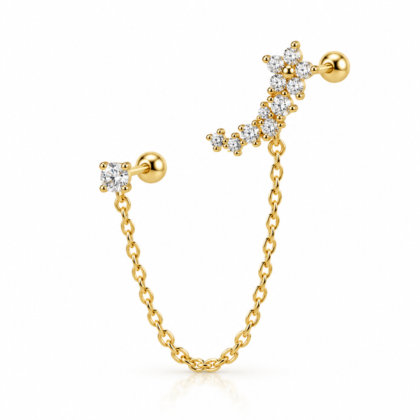Crystal Floral Vine Double Piercing Chain Stud