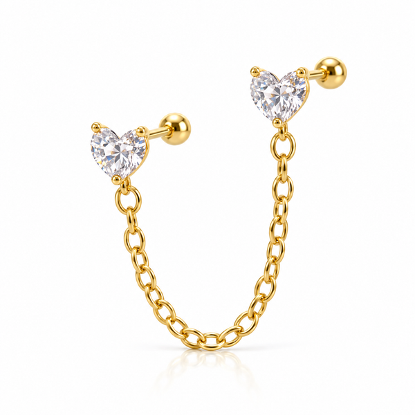 Twin Heart Crystal Chain Stud