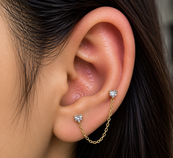 Twin Heart Crystal Chain Stud