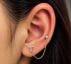Pave Crystal Cross Double Piercing Chain Stud