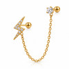 Lightning Bolt Crystal Double Piercing Chain Stud