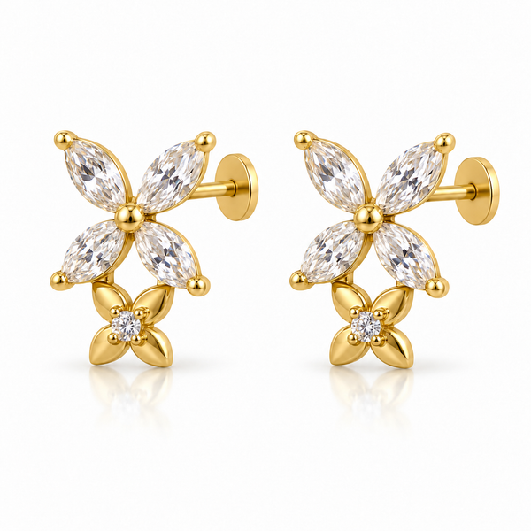Double Floral Crystal Flat Back Studs