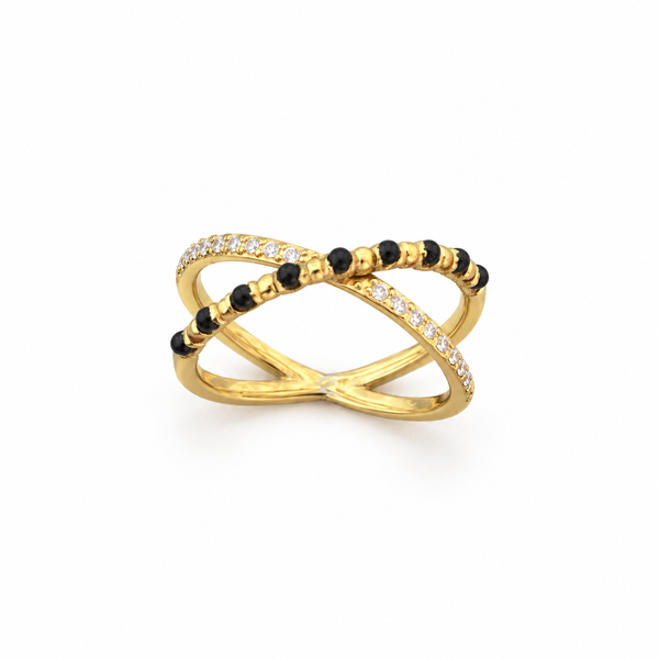 Criss Cross Black Bead Mangalsutra Ring