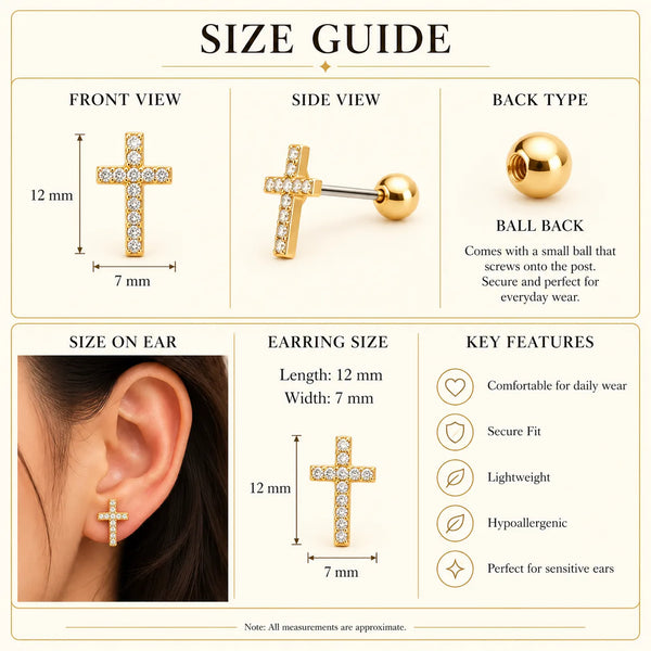 Crystal Cross Ball Back Stud