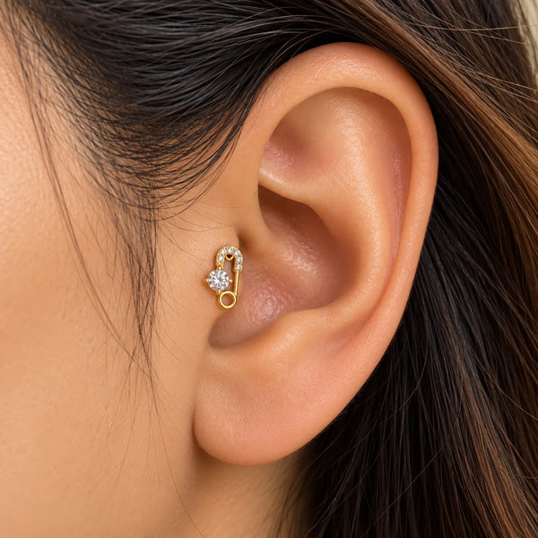 Crystal Safety Pin Ball Back Stud