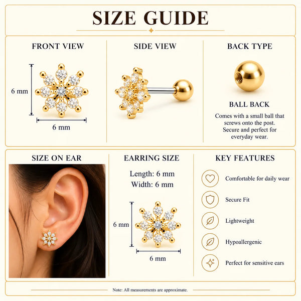 Crystal Snowflake Ball Back Stud
