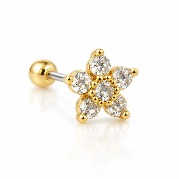 Five Petal Crystal Flower Ball Back Stud