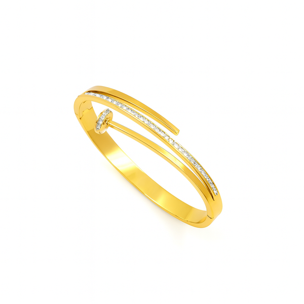 Gold bracelet with small diamonds on a white background