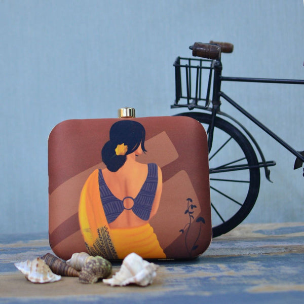 Indian lady saree Print Clutch