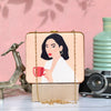 Red Cup Women Portrait Wooden Clutch