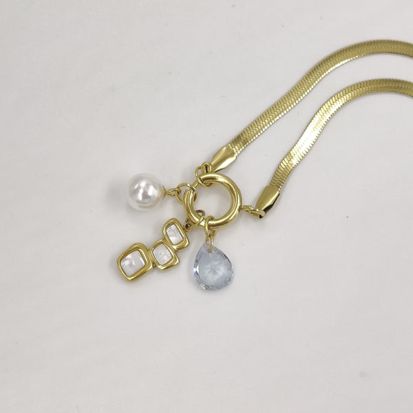 Shell Diamond Multi Charms Necklace