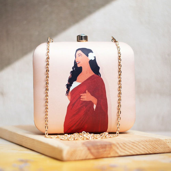 Red Saree Woman Printed Clutch